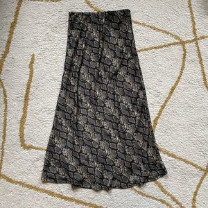 Snake print satin midi slip skirt